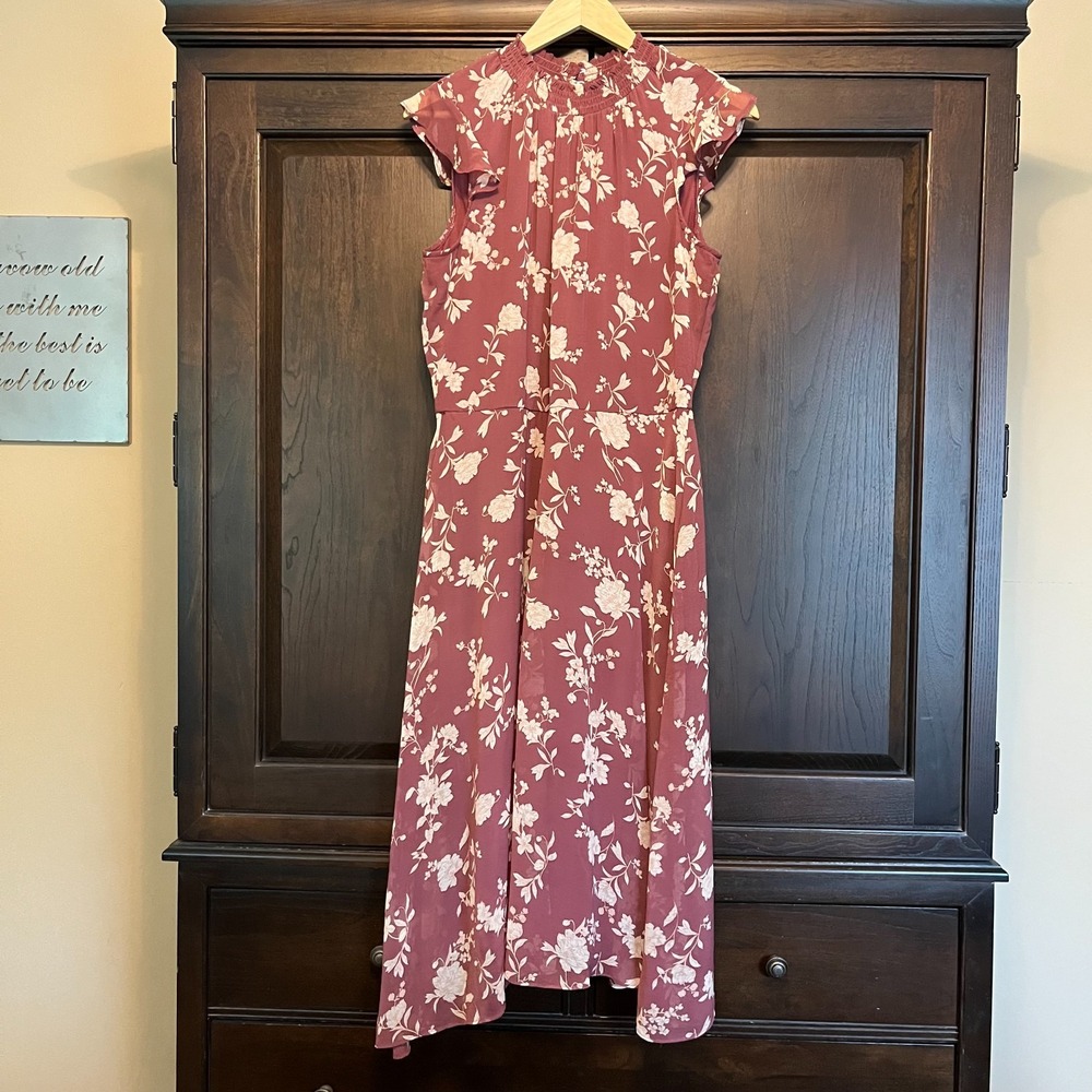 Nina Leonard High Neck Floral Midi Dress Size M Boho Cottagecore Fall Lined
